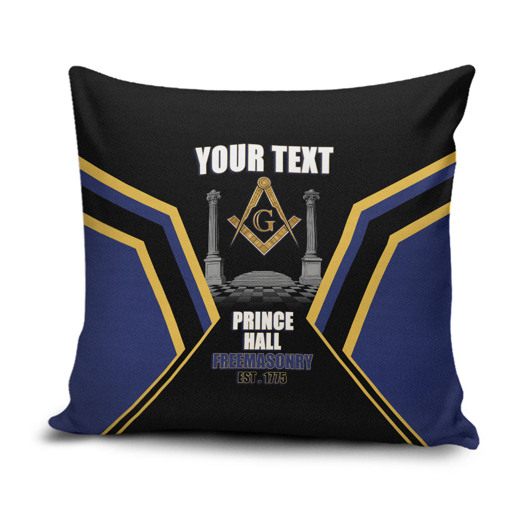 Personalized Prince Hall Freemasonry Pillow Cover Royal Blue Gold Masonic Geometric Legacy Graphic