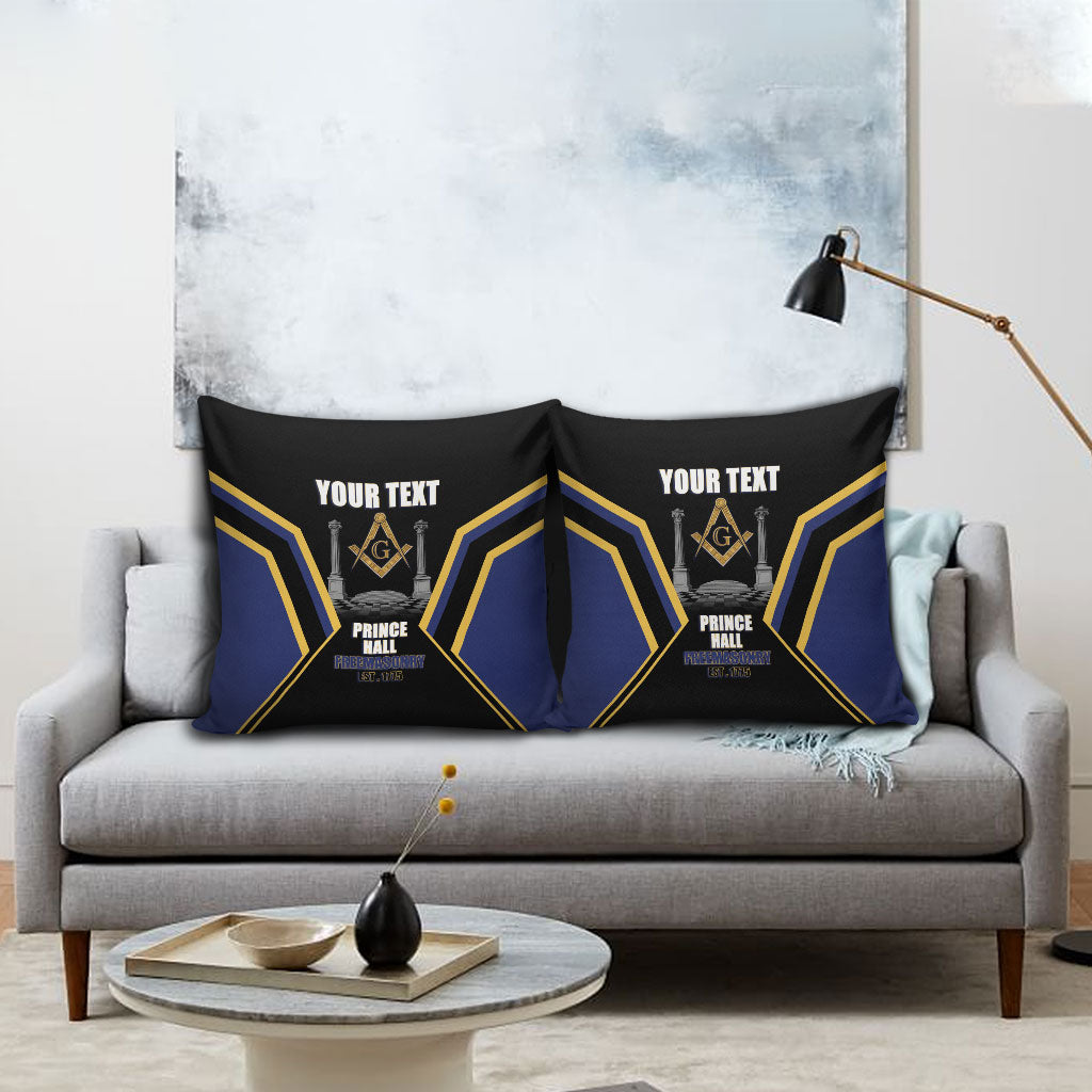 Personalized Prince Hall Freemasonry Pillow Cover Royal Blue Gold Masonic Geometric Legacy Graphic