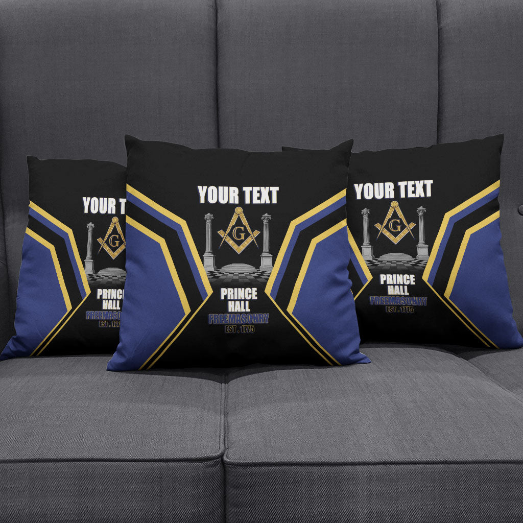 Personalized Prince Hall Freemasonry Pillow Cover Royal Blue Gold Masonic Geometric Legacy Graphic