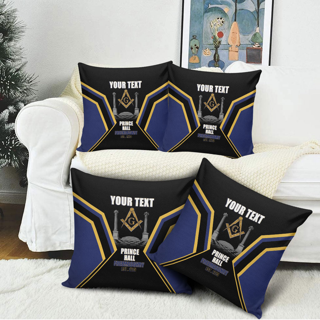 Personalized Prince Hall Freemasonry Pillow Cover Royal Blue Gold Masonic Geometric Legacy Graphic