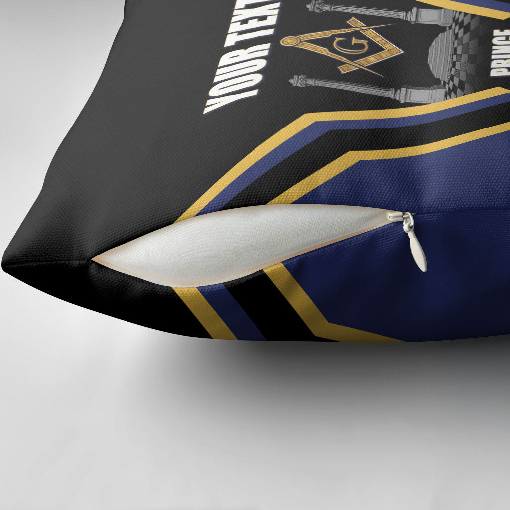 Personalized Prince Hall Freemasonry Pillow Cover Royal Blue Gold Masonic Geometric Legacy Graphic