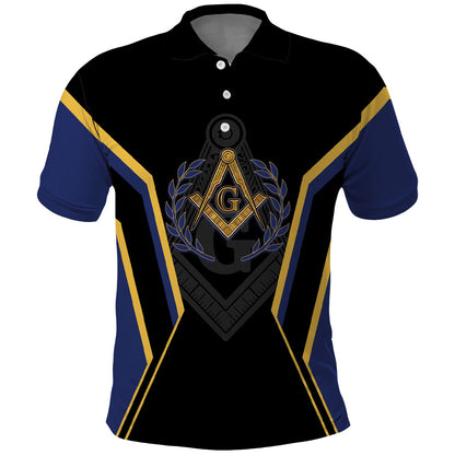 Personalized Prince Hall Freemasonry Polo Shirt Royal Blue Gold Masonic Geometric Legacy Graphic