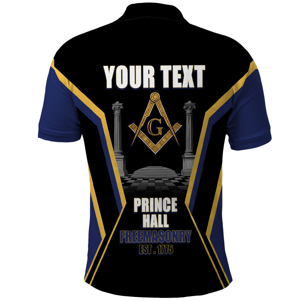 Personalized Prince Hall Freemasonry Polo Shirt Royal Blue Gold Masonic Geometric Legacy Graphic
