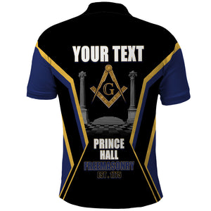 Personalized Prince Hall Freemasonry Polo Shirt Royal Blue Gold Masonic Geometric Legacy Graphic