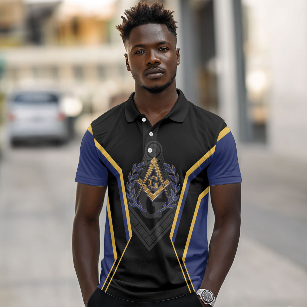 Personalized Prince Hall Freemasonry Polo Shirt Royal Blue Gold Masonic Geometric Legacy Graphic