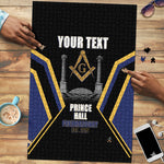 Personalized Prince Hall Freemasonry Puzzle Royal Blue Gold Masonic Geometric Legacy Graphic