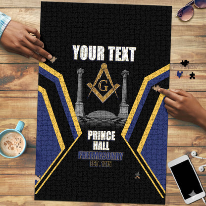 Personalized Prince Hall Freemasonry Puzzle Royal Blue Gold Masonic Geometric Legacy Graphic