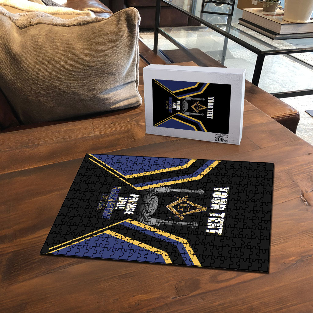 Personalized Prince Hall Freemasonry Puzzle Royal Blue Gold Masonic Geometric Legacy Graphic