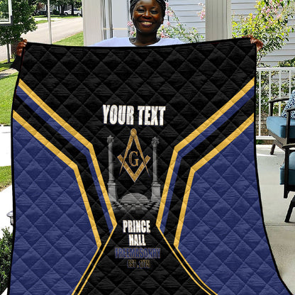 Personalized Prince Hall Freemasonry Quilt Royal Blue Gold Masonic Geometric Legacy Graphic