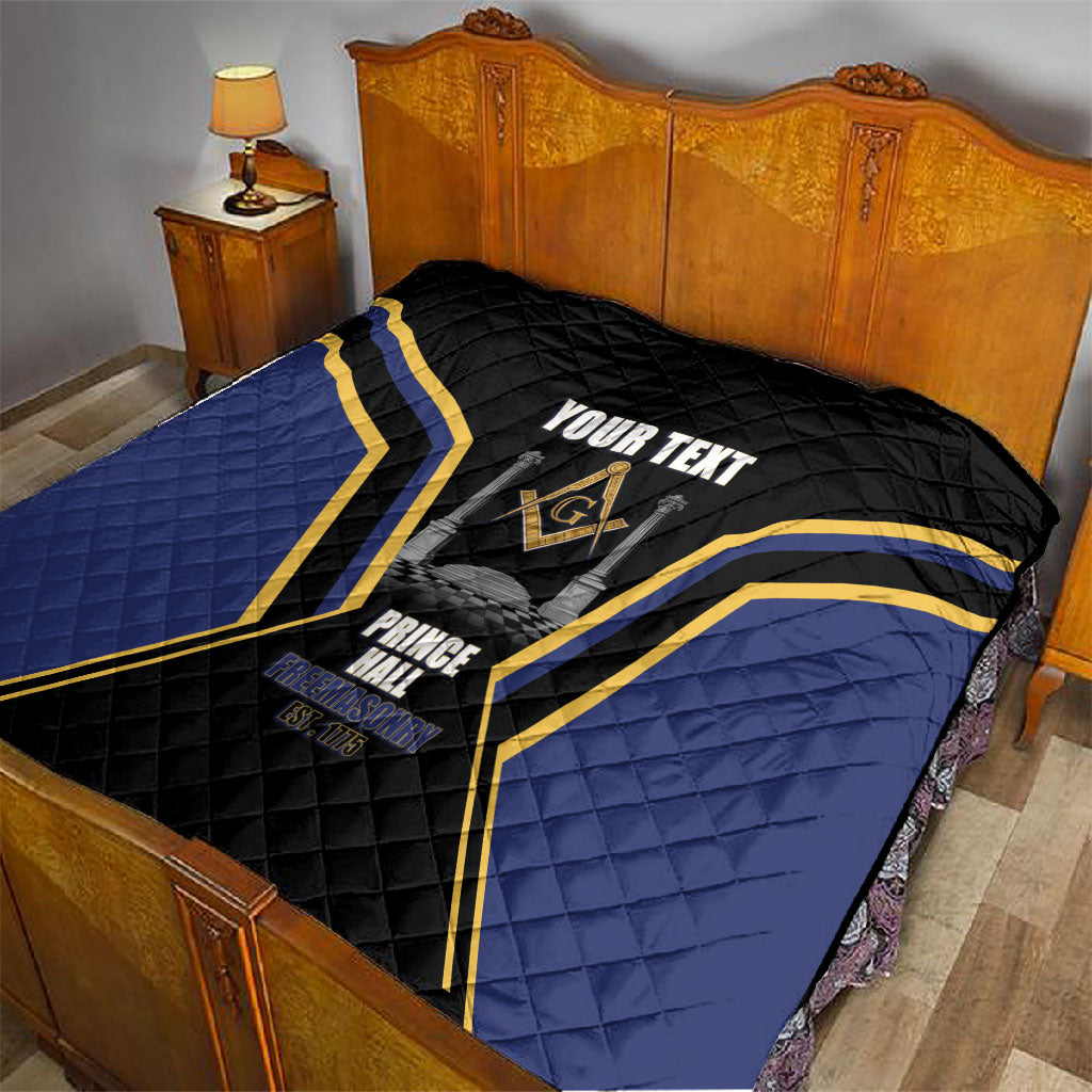 Personalized Prince Hall Freemasonry Quilt Royal Blue Gold Masonic Geometric Legacy Graphic