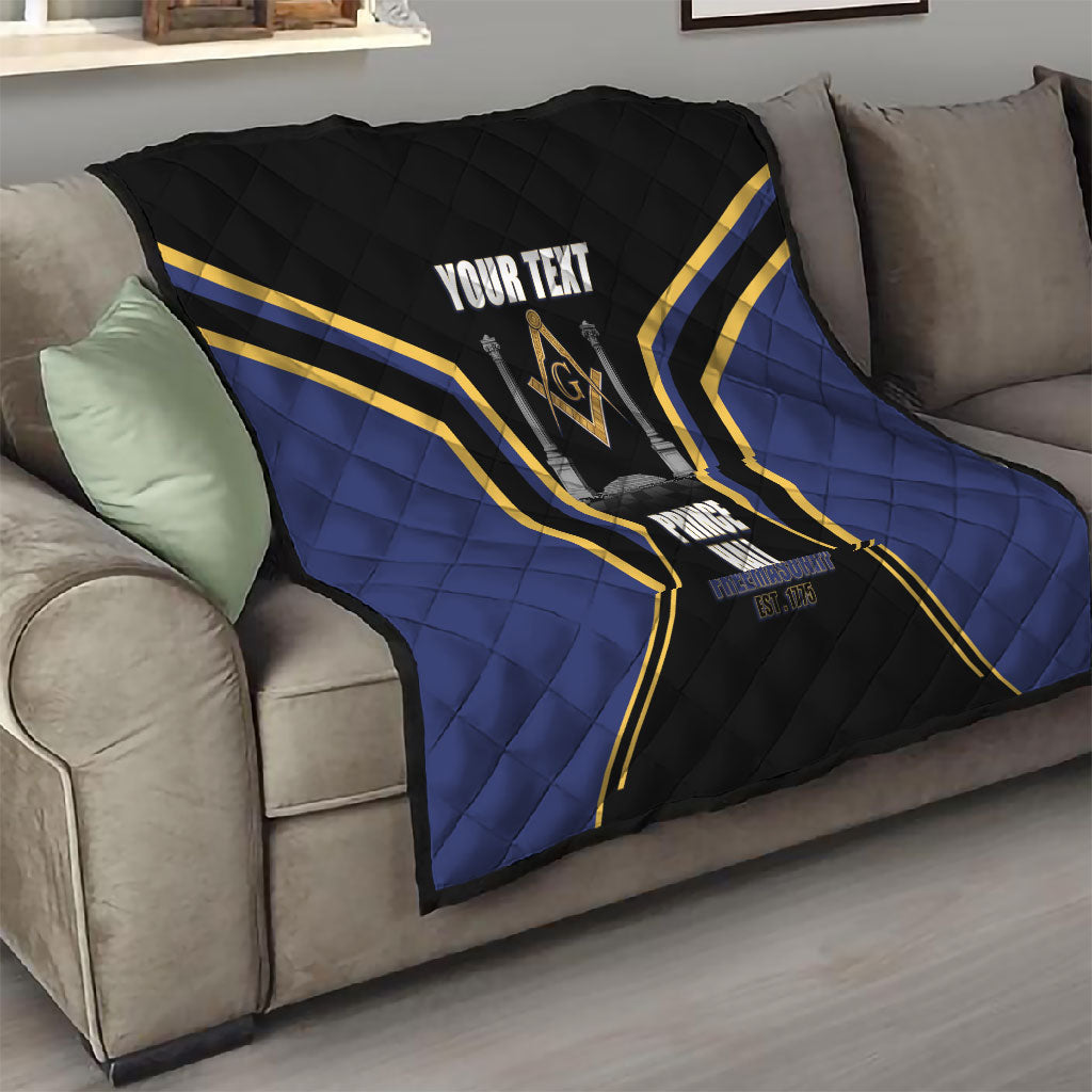 Personalized Prince Hall Freemasonry Quilt Royal Blue Gold Masonic Geometric Legacy Graphic
