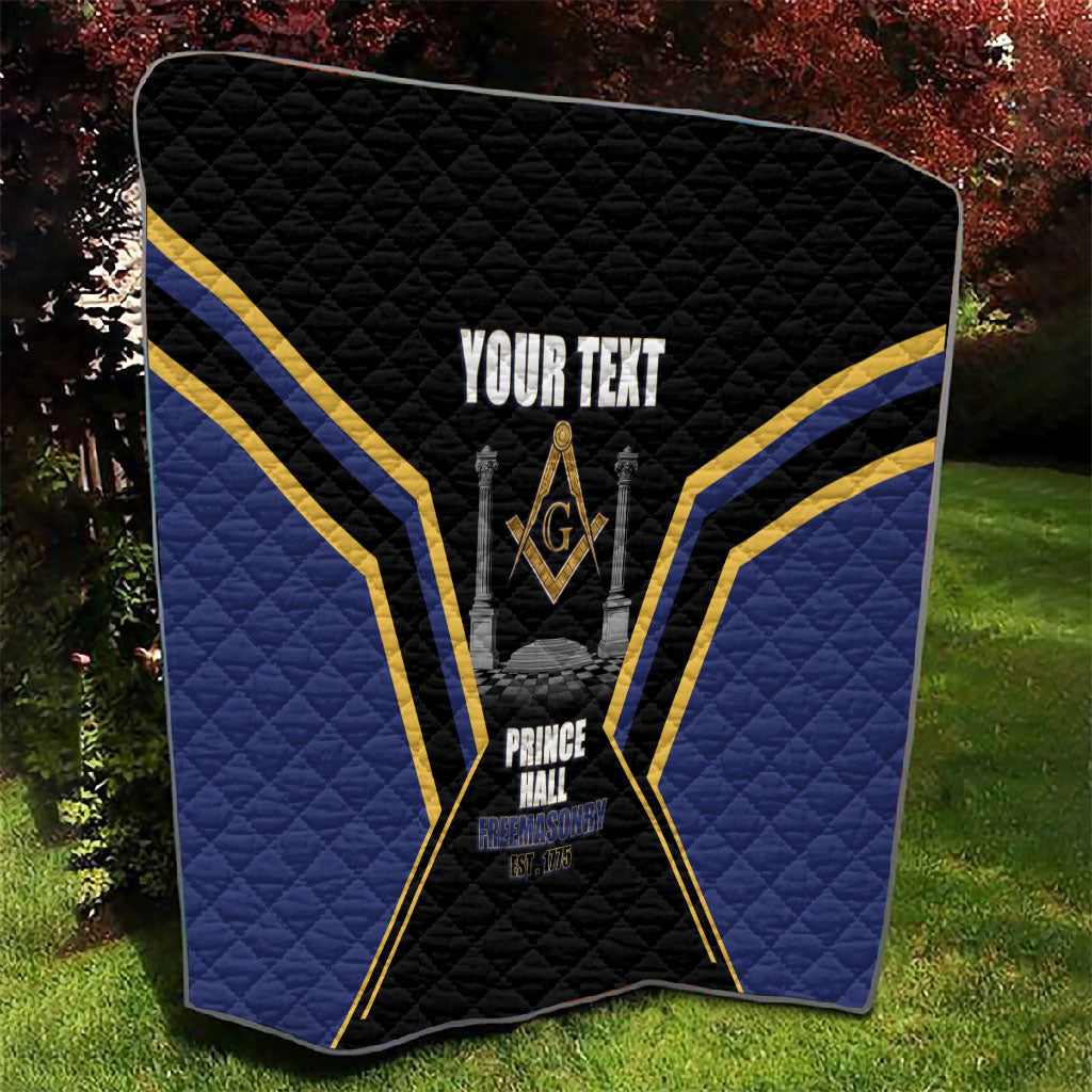 Personalized Prince Hall Freemasonry Quilt Royal Blue Gold Masonic Geometric Legacy Graphic