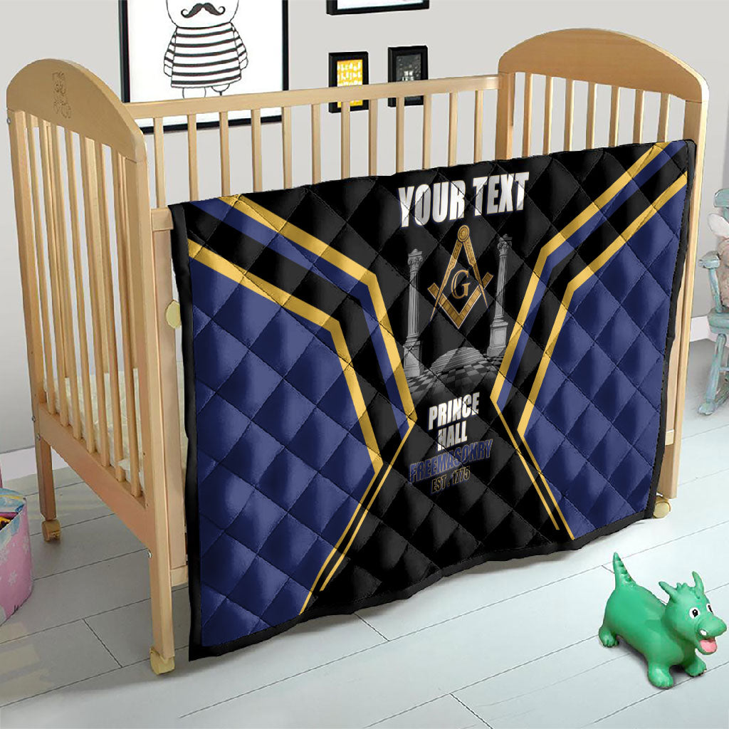 Personalized Prince Hall Freemasonry Quilt Royal Blue Gold Masonic Geometric Legacy Graphic