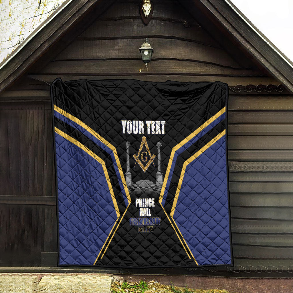 Personalized Prince Hall Freemasonry Quilt Royal Blue Gold Masonic Geometric Legacy Graphic