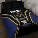 Personalized Prince Hall Freemasonry Quilt Bed Set Royal Blue Gold Masonic Geometric Legacy Graphic
