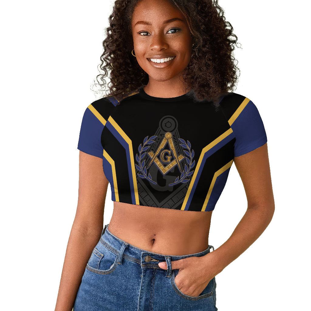 Personalized Prince Hall Freemasonry Raglan Cropped T shirt Royal Blue Gold Masonic Geometric Legacy Graphic