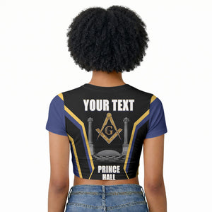 Personalized Prince Hall Freemasonry Raglan Cropped T shirt Royal Blue Gold Masonic Geometric Legacy Graphic