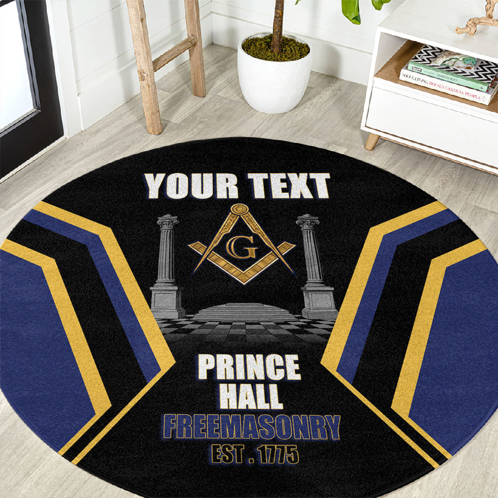 Personalized Prince Hall Freemasonry Round Carpet Royal Blue Gold Masonic Geometric Legacy Graphic