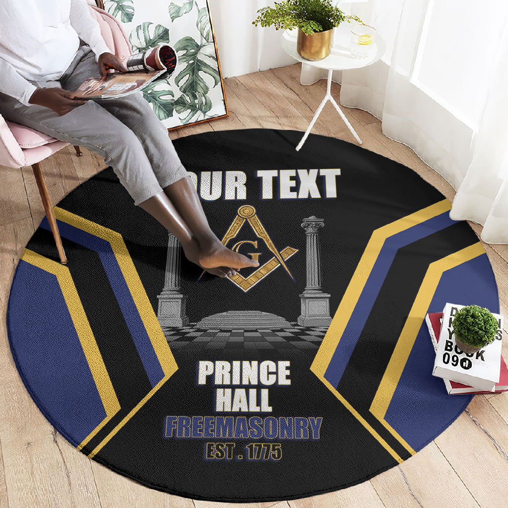 Personalized Prince Hall Freemasonry Round Carpet Royal Blue Gold Masonic Geometric Legacy Graphic