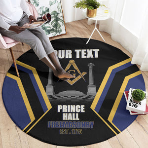 Personalized Prince Hall Freemasonry Round Carpet Royal Blue Gold Masonic Geometric Legacy Graphic