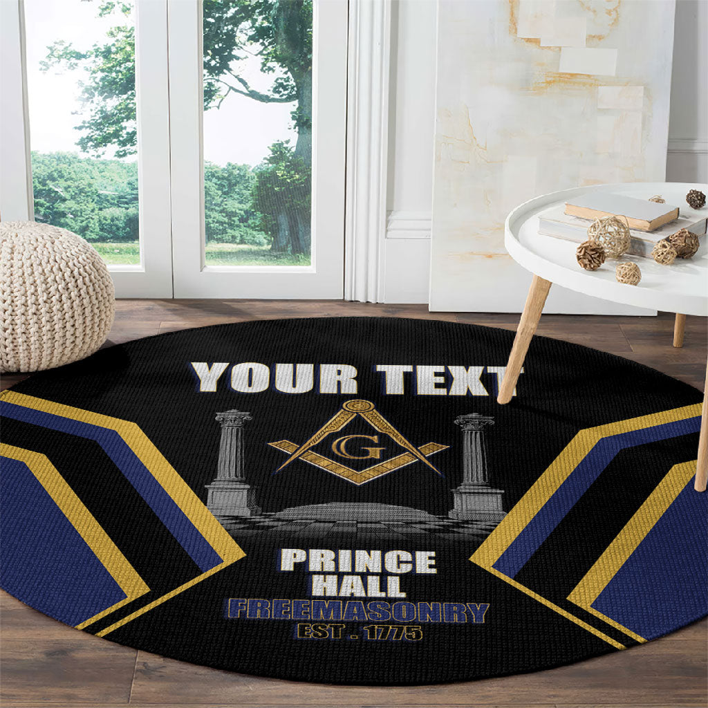 Personalized Prince Hall Freemasonry Round Carpet Royal Blue Gold Masonic Geometric Legacy Graphic