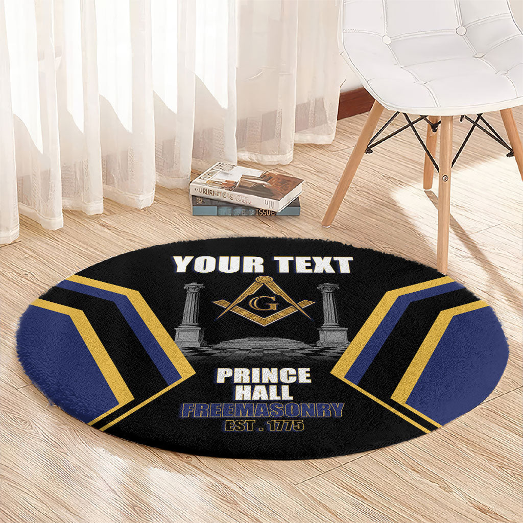 Personalized Prince Hall Freemasonry Round Carpet Royal Blue Gold Masonic Geometric Legacy Graphic
