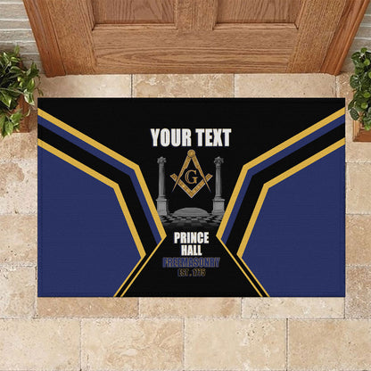 Personalized Prince Hall Freemasonry Rubber Doormat Royal Blue Gold Masonic Geometric Legacy Graphic