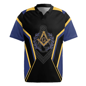 Personalized Prince Hall Freemasonry Rugby Jersey Royal Blue Gold Masonic Geometric Legacy Graphic