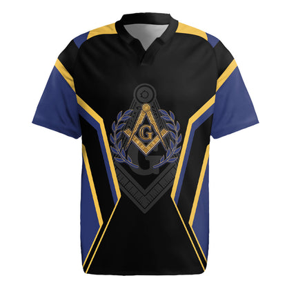 Personalized Prince Hall Freemasonry Rugby Jersey Royal Blue Gold Masonic Geometric Legacy Graphic