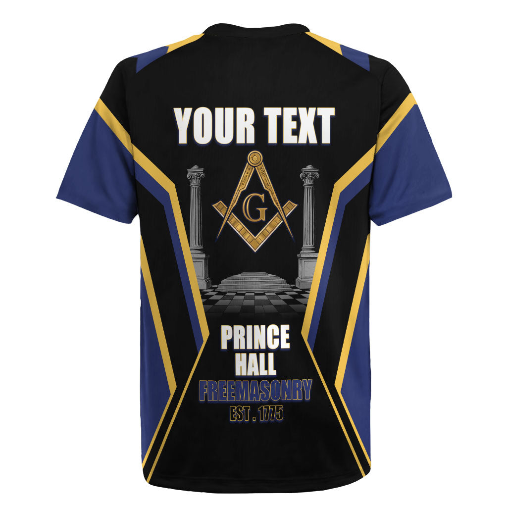 Personalized Prince Hall Freemasonry Rugby Jersey Royal Blue Gold Masonic Geometric Legacy Graphic