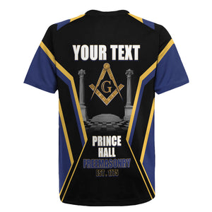 Personalized Prince Hall Freemasonry Rugby Jersey Royal Blue Gold Masonic Geometric Legacy Graphic