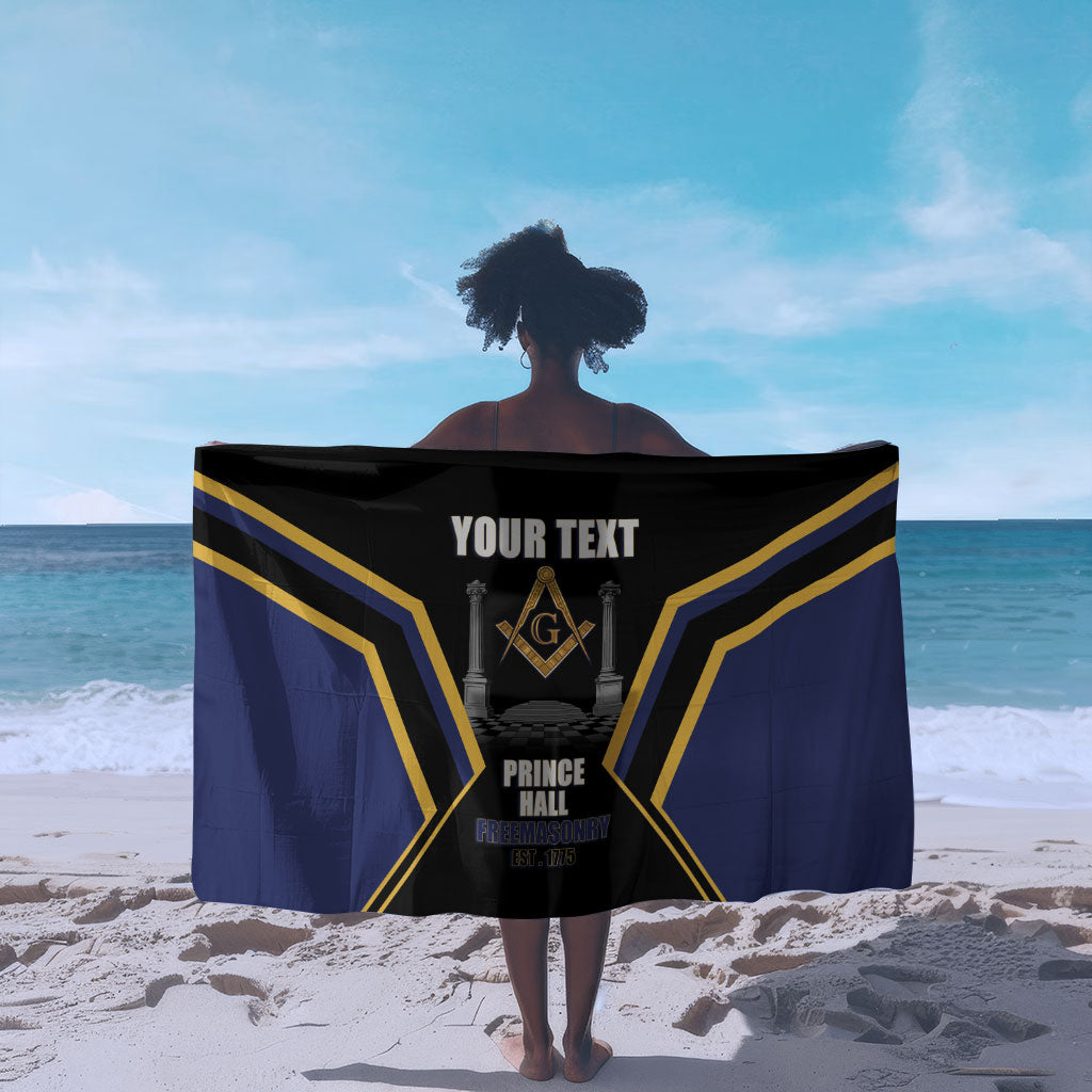Personalized Prince Hall Freemasonry Sarong Royal Blue Gold Masonic Geometric Legacy Graphic