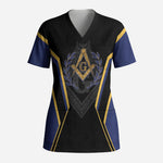 Personalized Prince Hall Freemasonry Scrub Top Royal Blue Gold Masonic Geometric Legacy Graphic