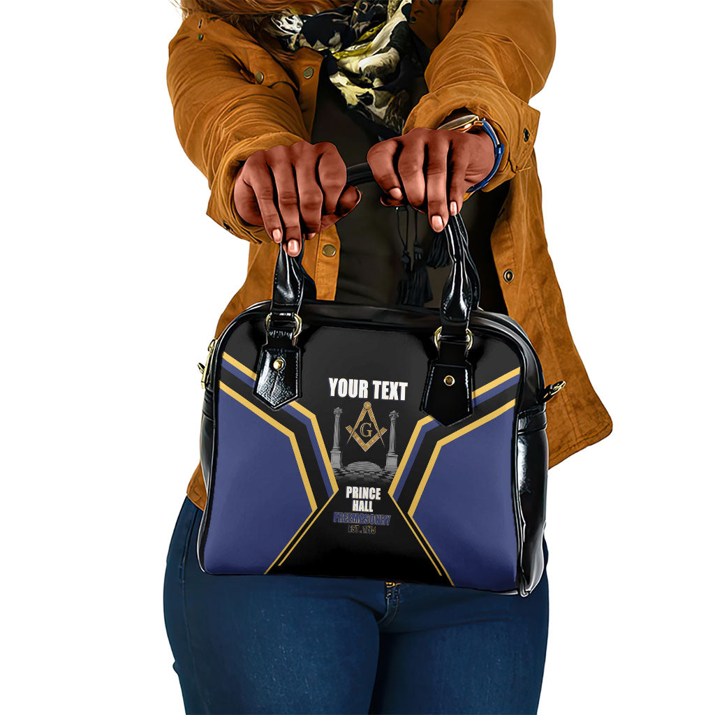 Personalized Prince Hall Freemasonry Shoulder Handbag Royal Blue Gold Masonic Geometric Legacy Graphic