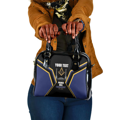 Personalized Prince Hall Freemasonry Shoulder Handbag Royal Blue Gold Masonic Geometric Legacy Graphic
