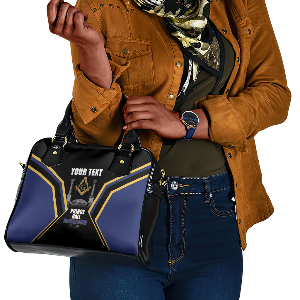 Personalized Prince Hall Freemasonry Shoulder Handbag Royal Blue Gold Masonic Geometric Legacy Graphic