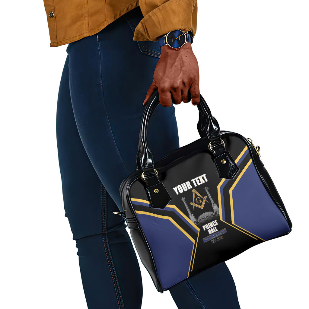 Personalized Prince Hall Freemasonry Shoulder Handbag Royal Blue Gold Masonic Geometric Legacy Graphic