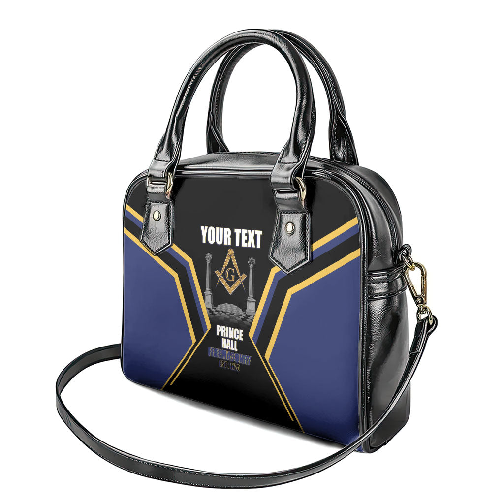 Personalized Prince Hall Freemasonry Shoulder Handbag Royal Blue Gold Masonic Geometric Legacy Graphic