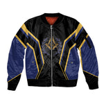 Personalized Prince Hall Freemasonry Sleeve Zip Bomber Jacket Royal Blue Gold Masonic Geometric Legacy Graphic