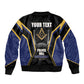 Personalized Prince Hall Freemasonry Sleeve Zip Bomber Jacket Royal Blue Gold Masonic Geometric Legacy Graphic
