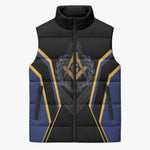 Personalized Prince Hall Freemasonry Sleeveless Puffer Jacket Royal Blue Gold Masonic Geometric Legacy Graphic