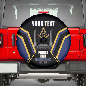 Personalized Prince Hall Freemasonry Spare Tire Cover Royal Blue Gold Masonic Geometric Legacy Graphic