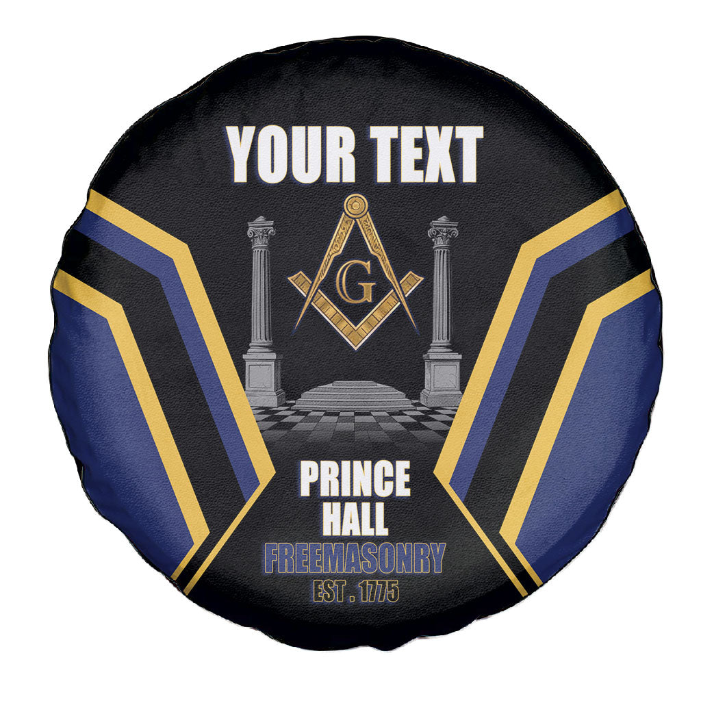 Personalized Prince Hall Freemasonry Spare Tire Cover Royal Blue Gold Masonic Geometric Legacy Graphic