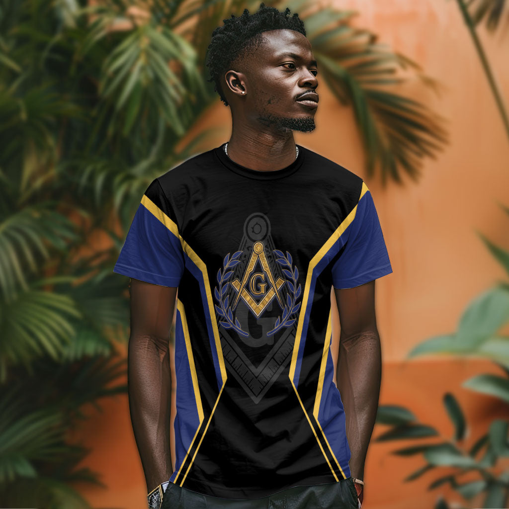 Personalized Prince Hall Freemasonry T shirt Royal Blue Gold Masonic Geometric Legacy Graphic