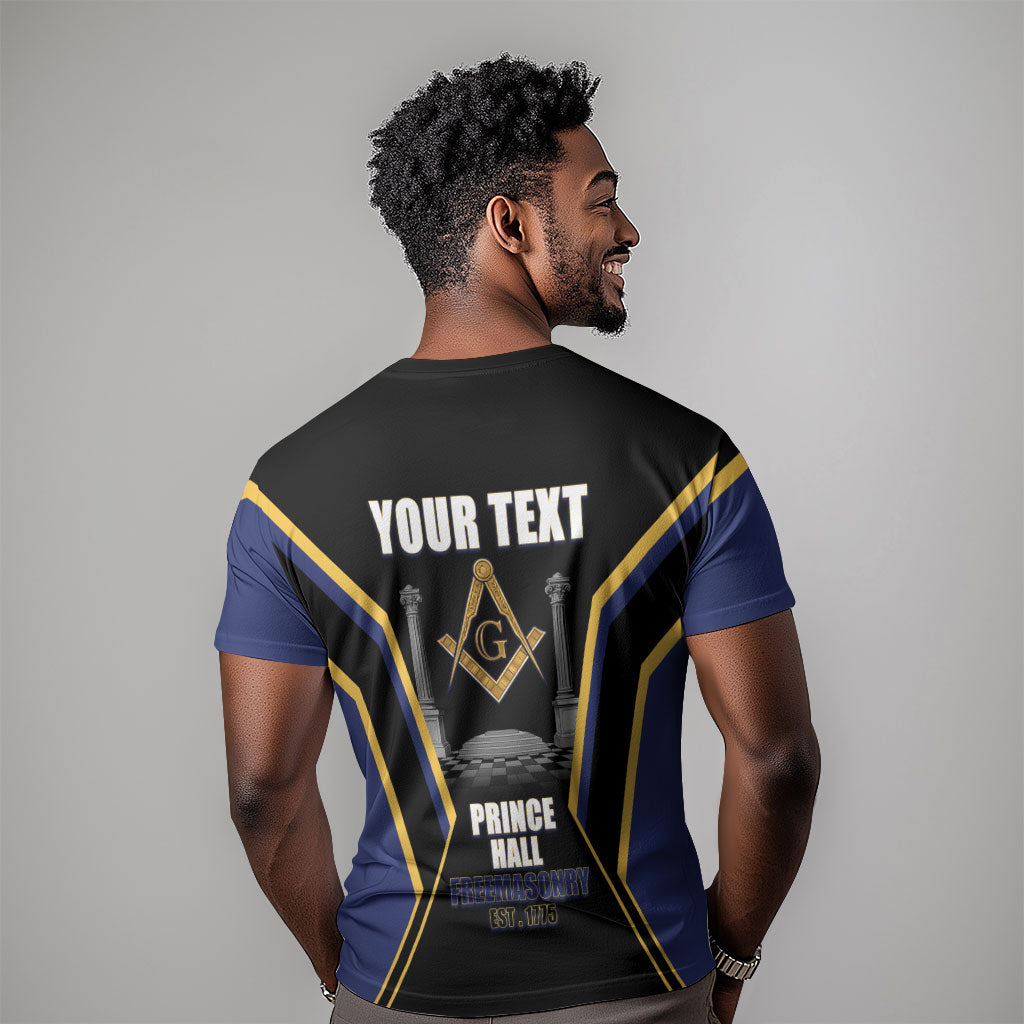 Personalized Prince Hall Freemasonry T shirt Royal Blue Gold Masonic Geometric Legacy Graphic