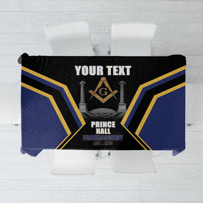 Personalized Prince Hall Freemasonry Tablecloth Royal Blue Gold Masonic Geometric Legacy Graphic