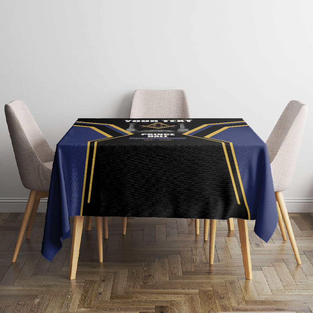 Personalized Prince Hall Freemasonry Tablecloth Royal Blue Gold Masonic Geometric Legacy Graphic