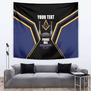 Personalized Prince Hall Freemasonry Tapestry Royal Blue Gold Masonic Geometric Legacy Graphic