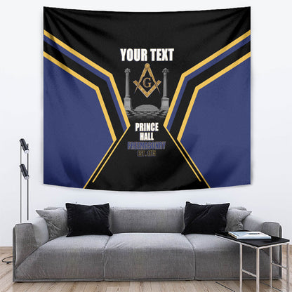 Personalized Prince Hall Freemasonry Tapestry Royal Blue Gold Masonic Geometric Legacy Graphic