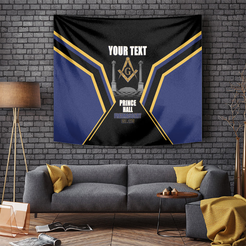 Personalized Prince Hall Freemasonry Tapestry Royal Blue Gold Masonic Geometric Legacy Graphic